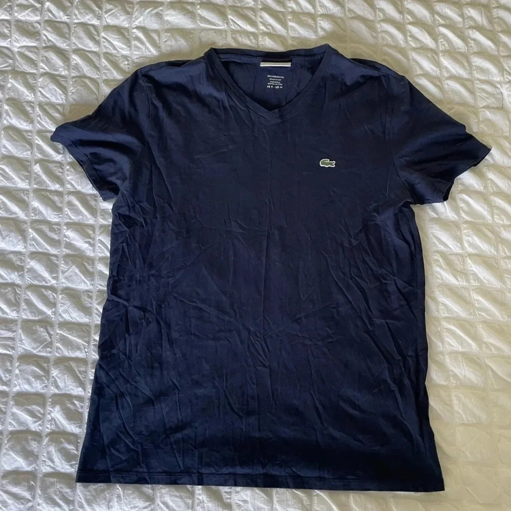 Lacoste navy Pima cotton Vneck tshirt